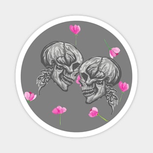 Artsy Gray Skulls in Love Magnet